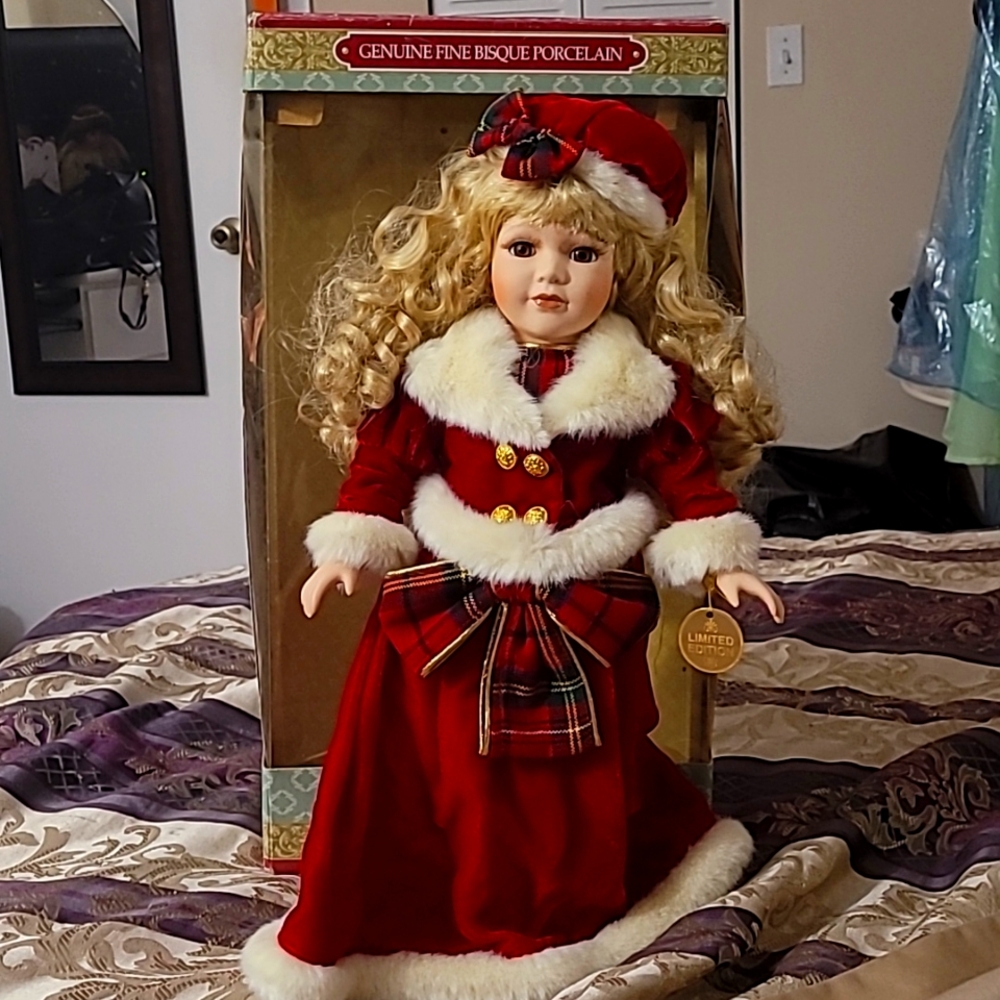 Classic Treasures Genuine Fine Bisque Porcelain-Special Edition Xmas 18" doll